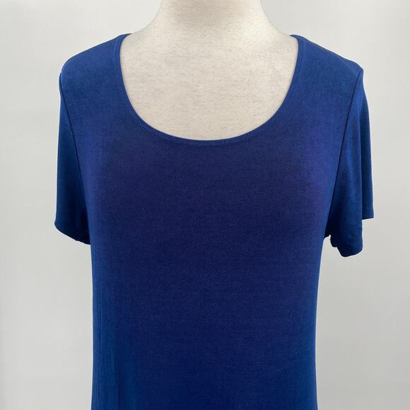 Chicos Travelers Stretchy Knit Midi Dress Asymmetrical High Low Hem Blue Medium - Picture 3 of 11